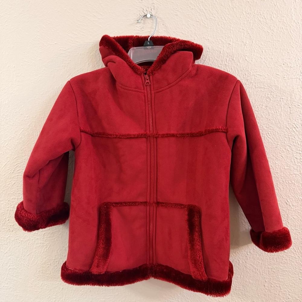 Widgeon red faux fur hooded zip jacket